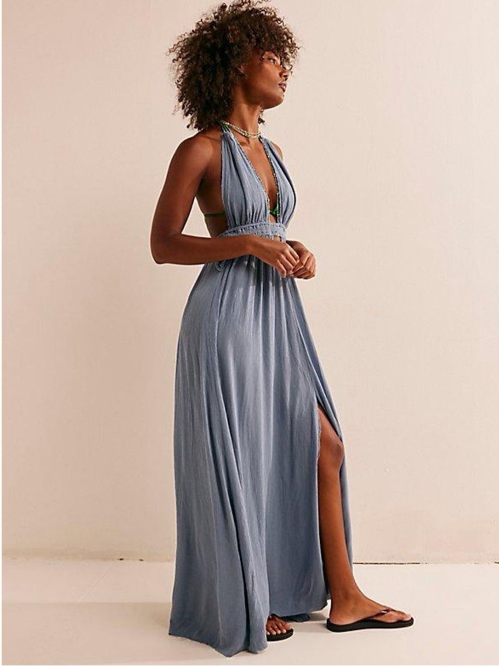 Free People Look Into The Sun Maxi Dress Free-est boho hippie flowy tan cream M - Picture 8 of 16